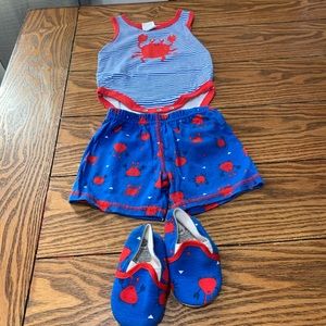 Matching crab onesie shorts and shoes